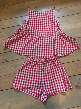 Petal & Pup Rory Gingham Cotton Peplum Tank & Cotton Shorts